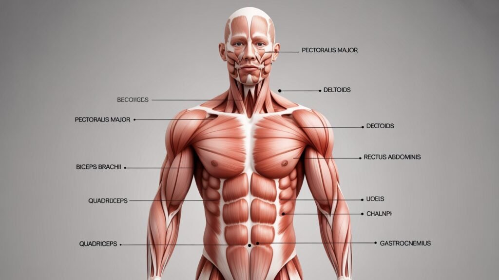 Labeled muscle groups for a beautiful body