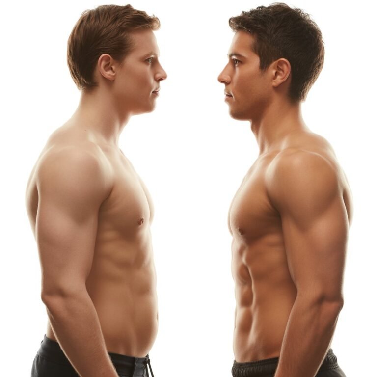 Before and after transformation of skinny fat